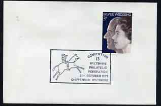 Postmark - Great Britain 1973 cover bearing illustrated cancellation for Wiltshire Philatelic Federation 12th Convention (showing Postal Rider on Horse), stamps on postal, stamps on postman, stamps on horses