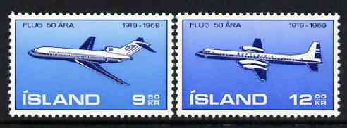 Iceland 1969 50th Anniversary of Icelandic Aviation perf set of 2 unmounted mint, SG 463-64*, stamps on aviation, stamps on boeing, stamps on canadair