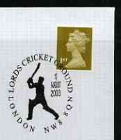 Postmark - Great Britain 2003 cover for Lords Cricket Ground illustrated cancel, stamps on sport, stamps on cricket