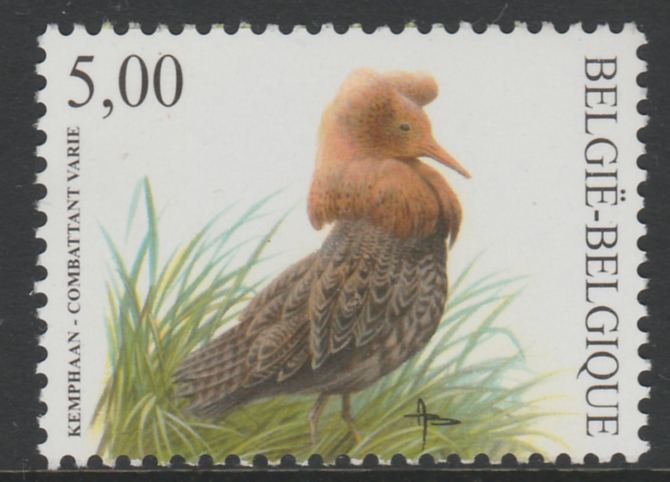 Belgium 2002-09 Birds #5 Ruff 5.00 Euro unmounted mint, SG 3709, stamps on birds    