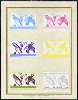 Tuvalu 1985 John Audubon Birds (Leaders of the World) 25c set of 7 imperf progressive proof pairs comprising the 4 individual colours plus 2, 3 and all 4 colour composite..., stamps on audubon, stamps on birds