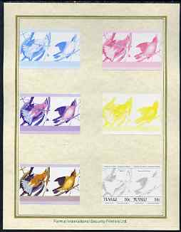 Tuvalu 1985 John Audubon Birds (Leaders of the World) 50c set of 7 imperf progressive proof pairs comprising the 4 individual colours plus 2, 3 and all 4 colour composites mounted on special Format International cards (7 se-tenant proof pairs as SG 305a), stamps on , stamps on  stamps on audubon, stamps on  stamps on birds  