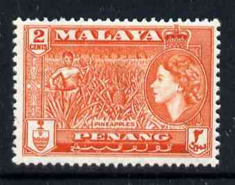 Malaya - Penang 1957 Pineapples 2c (from def set) unmounted mint, SG 45*, stamps on , stamps on  stamps on pineapples, stamps on  stamps on fruit, stamps on  stamps on food