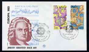 Italy 1985 Europa - Music Year perf set of 2 on Illustrated cover with special first day cancel, stamps on music, stamps on europa, stamps on bach, stamps on bellini, stamps on composers