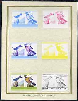 Nevis 1985 John Audubon Birds #1 (Leaders of the World) 55c set of 7 imperf progressive proof pairs comprising the 4 individual colours plus 2, 3 and all 4 colour composi..., stamps on audubon  birds