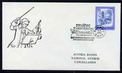 Postmark - Austria 1982 illustrated cover for Joseph Haydn with special 'National Anthem' cancellation, stamps on music, stamps on composers, stamps on haydn