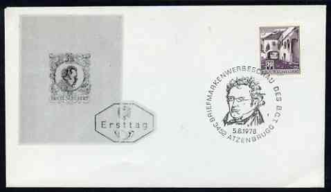 Postmark - Austria 1978 illustrated cover for Franz Shubert with special 'portrait' cancellation, stamps on music, stamps on composers, stamps on shubert