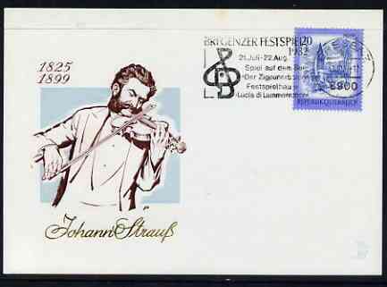 Postmark - Austria 1982 illustrated cover for Johann Strauss with special Play on the Lake cancellation, stamps on music, stamps on composers, stamps on strauss