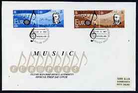 Isle of Man 1985 Europa - Music Year perf set of 4 (2 se-tenant pairs) on Illustrated cover with special first day cancel, stamps on music, stamps on europa, stamps on composers