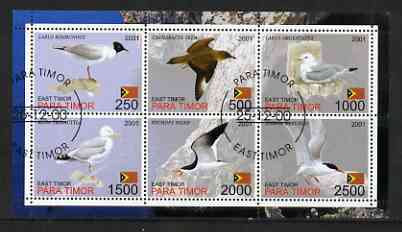 Timor (East) 2001 Sea Gulls perf sheetlet containing set of 6 values cto used, stamps on , stamps on  stamps on birds, stamps on  stamps on gulls