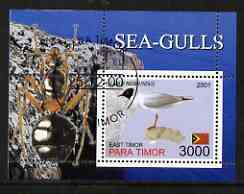 Timor (East) 2001 Sea Gulls (Insect in margin) perf m/sheet cto used, stamps on birds, stamps on gulls, stamps on insects
