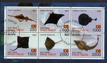 Timor (East) 2001 Fish #3 (Rays) perf sheetlet containing set of 6 values cto used, stamps on fish