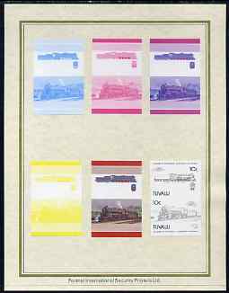 Tuvalu 1985 Locomotives #4 (Leaders of the World) 10c 'Class KF 4-8-4' set of 7 imperf progressive proof pairs comprising the 4 individual colours plus 2, 3 and all 4 colour composites mounted on special Format International cards (7 se-tenant proof pairs as SG 315a), stamps on railways