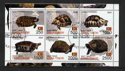 Timor (East) 2001 Turtles perf sheetlet containing set of 6 values cto used, stamps on animals, stamps on turtles