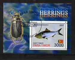 Timor (East) 2001 Fish #1 (Herring with Beetle in margin) perf m/sheet cto used, stamps on fish, stamps on beetles, stamps on insects