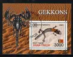 Timor (East) 2001 Geckos (Scorpion in margin) perf m/sheet cto used, stamps on animals, stamps on reptiles, stamps on insects, stamps on scorpions