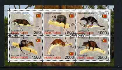 Timor (East) 2001 Marsupials perf sheetlet containing set of 6 values cto used, stamps on animals, stamps on marsupials, stamps on mammals