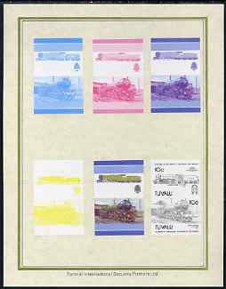 Tuvalu 1985 Locomotives #5 (Leaders of the World) 10c Green Arrow 2-6-2 set of 7 imperf progressive proof pairs comprising the 4 individual colours plus 2, 3 and all 4 co..., stamps on railways