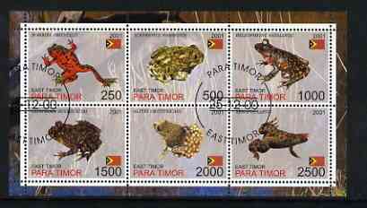 Timor (East) 2001 Frogs perf sheetlet containing set of 6 values cto used, stamps on animals, stamps on frogs, stamps on reptiles