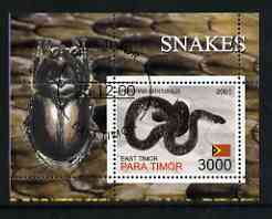 Timor (East) 2001 Snakes (Beetle in margin) perf m/sheet cto used, stamps on animals, stamps on snakes, stamps on reptiles, stamps on insects, stamps on beetles, stamps on snake, stamps on snakes, stamps on 