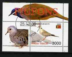 Timor (East) 2001 Pigeons perf m/sheet cto used, stamps on birds, stamps on pigeons
