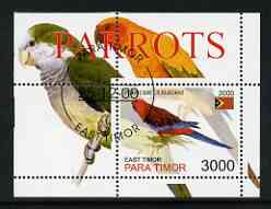 Timor (East) 2001 Parrots perf m/sheet cto used, stamps on birds, stamps on parrots