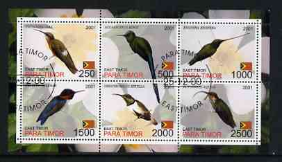Timor (East) 2001 Hummingbirds perf sheetlet containing set of 6 values cto used, stamps on birds, stamps on humming-birds, stamps on hummingbirds