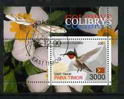 Timor (East) 2001 Humming Bird (Insect in margin) perf m/sheet cto used, stamps on birds, stamps on humming-birds, stamps on hummingbirds, stamps on insects, stamps on 