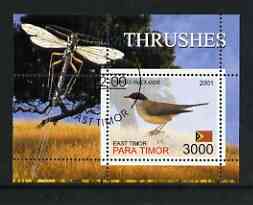 Timor (East) 2001 Thrushes (Insect in margin) perf m/sheet cto used, stamps on birds, stamps on thrushes, stamps on insects, stamps on 