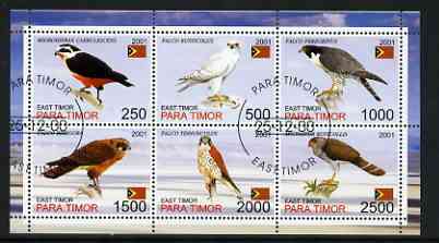 Timor (East) 2001 Falcons perf sheetlet containing set of 6 values cto used, stamps on birds, stamps on birds of prey, stamps on falcons