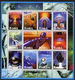 Komi Republic 2002 UFO's #1 perf sheetlet containing set of 12 values unmounted mint, stamps on sci-fi