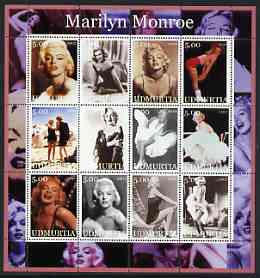 Udmurtia Republic 2002 Marilyn Monroe #1 perf sheetlet containing set of 12 values unmounted mint, stamps on entertainments, stamps on cinema, stamps on films, stamps on women, stamps on marilyn monroe