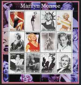 Udmurtia Republic 2002 Marilyn Monroe #2 perf sheetlet containing set of 12 values unmounted mint, stamps on entertainments, stamps on cinema, stamps on films, stamps on women, stamps on marilyn monroe