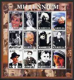 Karelia Republic 2002 Millennium #2 perf sheetlet containing set of 12 values unmounted mint (Diana, Chaplin, Elvis, Mather Teresa, Einstein, Marilyn, Sinatra, Picasso, C..., stamps on personalities, stamps on millennium, stamps on diana, stamps on elvis, stamps on space, stamps on music, stamps on nobel, stamps on einstein, stamps on kennedy, stamps on marilyn monroe, stamps on sinatra, stamps on picasso, stamps on churchill, stamps on personalities, stamps on einstein, stamps on science, stamps on physics, stamps on nobel, stamps on maths, stamps on space, stamps on judaica, stamps on atomics, stamps on comedy, stamps on chaplin