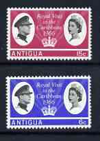 Antigua 1966 Royal Visit perf set of 2 unmounted mint, SG 174-75, stamps on royalty, stamps on royal visits