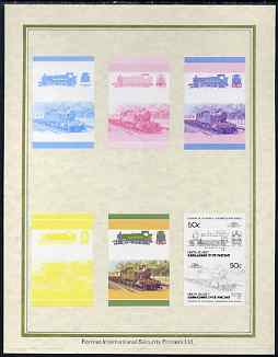 St Vincent - Union Island 1985 Locomotives #3 (Leaders of the World) 50c Class 45xx 2-6-2 set of 7 imperf progressive proof pairs comprising the 4 individual colours plus..., stamps on railways