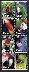 Timor 2003 Parrots perf set of 8 cto used, stamps on birds, stamps on parrots