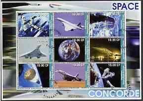 Congo 2002 Concorde & Space perf sheetlet #02 containing set of 9 values cto used, stamps on , stamps on  stamps on space, stamps on  stamps on concorde, stamps on  stamps on aviation