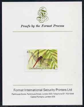St Vincent - Grenadines 1986 Dragonflies 45c (Brachymesia furcata) imperf proof mounted on Format International proof card, stamps on insects, stamps on dragonflies
