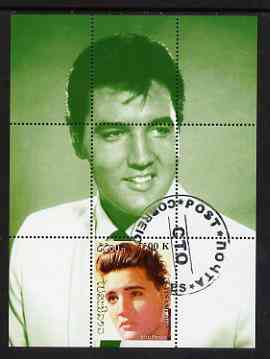 Laos 2000 Elvis Presley perf deluxe sheet #03 (green background) cto used, stamps on personalities, stamps on elvis, stamps on music, stamps on films, stamps on entertainments, stamps on pops