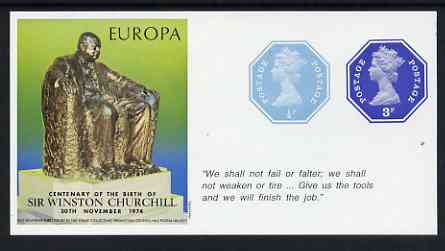 Cinderella - Great Britain 1974 Europa Souvenir Sheet Celebrating Birth of Sir Winston Churchill with 1/2p & 3p octagonal postally valid stamps, with quotation Give us th..., stamps on europa, stamps on churchill, stamps on personalities, stamps on  ww2 , stamps on 