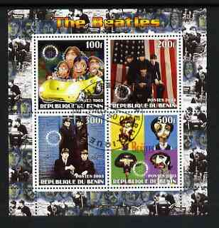 Benin 2003 The Beatles perf sheetlet containing set of 4 values each with Rotary International Logo cto used, stamps on personalities, stamps on entertainments, stamps on music, stamps on pops, stamps on beatles, stamps on rotary
