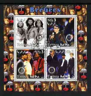Eritrea 2003 The Bee Gees perf sheetlet containing set of 4 values each with Rotary International Logo cto used, stamps on personalities, stamps on entertainments, stamps on music, stamps on pops, stamps on rotary