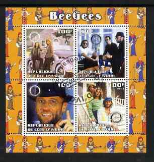Ivory Coast 2003 The Bee Gees perf sheetlet containing set of 4 values each with Rotary International Logo cto used, stamps on personalities, stamps on entertainments, stamps on music, stamps on pops, stamps on rotary