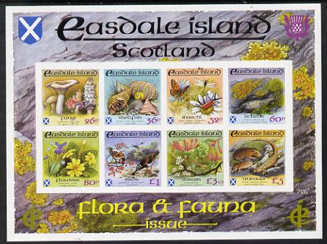 Easdale 1988 Flora & Fauna definitive imperf sheetlet containing complete set of 8 values (26p to \A35) superb unmounted mint, stamps on animals, stamps on birds, stamps on butterflies, stamps on flowers, stamps on fungi, stamps on marine-life, stamps on shells, stamps on goldfinch, stamps on tern, stamps on turnstone, stamps on violas, stamps on 