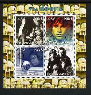 Eritrea 2003 The Doors (pop group) perf sheetlet containing set of 4 values each with Rotary International Logo cto used, stamps on , stamps on  stamps on personalities, stamps on  stamps on entertainments, stamps on  stamps on music, stamps on  stamps on pops, stamps on  stamps on rotary, stamps on  stamps on 