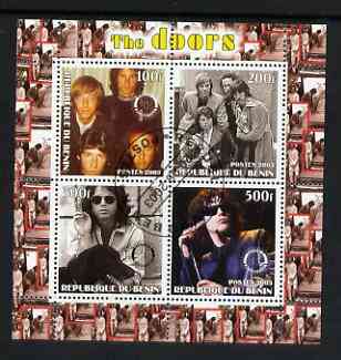 Benin 2003 The Doors (pop group) #2 perf sheetlet containing set of 4 values each with Rotary International Logo cto used, stamps on personalities, stamps on entertainments, stamps on music, stamps on pops, stamps on rotary, stamps on 
