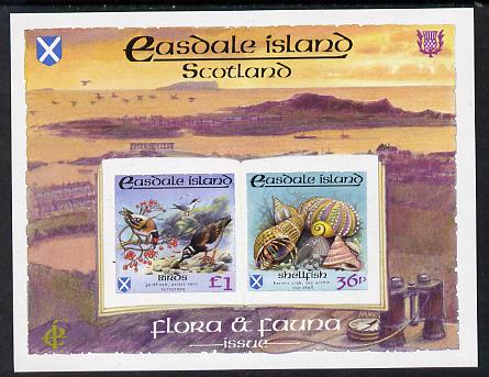 Easdale 1988 Flora & Fauna definitive imperf sheetlet containing 36p (shell) & \A31 (Birds) unmounted mint, stamps on birds, stamps on marine life, stamps on shells, stamps on goldfinch, stamps on tern, stamps on turnstone