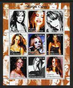 Turkmenistan 2000 Mariah Carey perf sheetlet containing 9 values unmounted mint, stamps on personalities, stamps on entertainments, stamps on music, stamps on pops, stamps on women