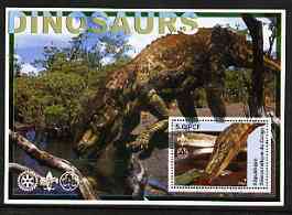 Congo 2002 Dinosaurs #05 perf s/sheet (also showing Scout, Guide & Rotary Logos) fine cto used, stamps on dinosaurs, stamps on scouts, stamps on guides, stamps on rotary